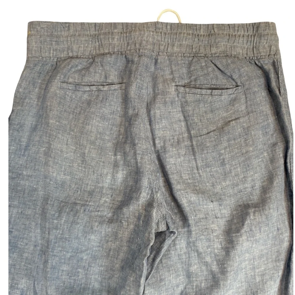 Athleta Cabo 100% Linen Wide Leg Pants Blue Chambray Drawstring 12T Tall Comfy - Picture 7 of 11